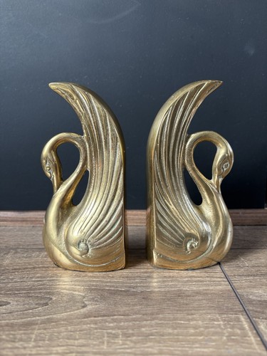 Vintage brass swan bookends - brass,