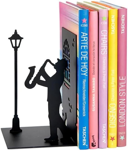 Bookend black metal heavy duty - black,