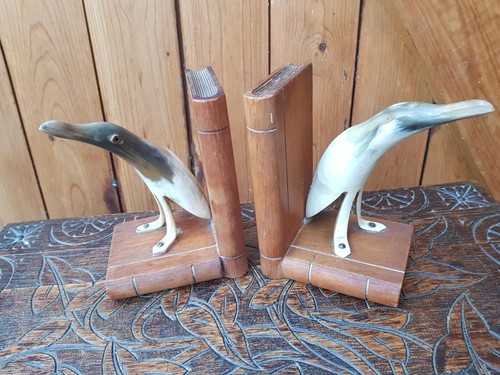 Vintage horn bird book ends