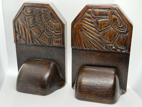 1930s carved oak bookends - carved,