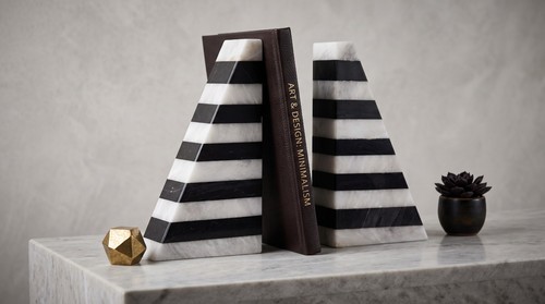 Striped marble bookends art - marble,