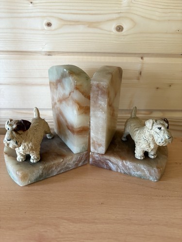 Art deco dog terrier bookends - art,